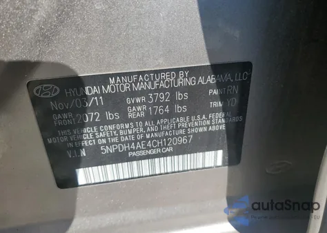 2012 Hyundai Elantra Gls from USA, damaged, VIN 5NPDH4AE4CH120967